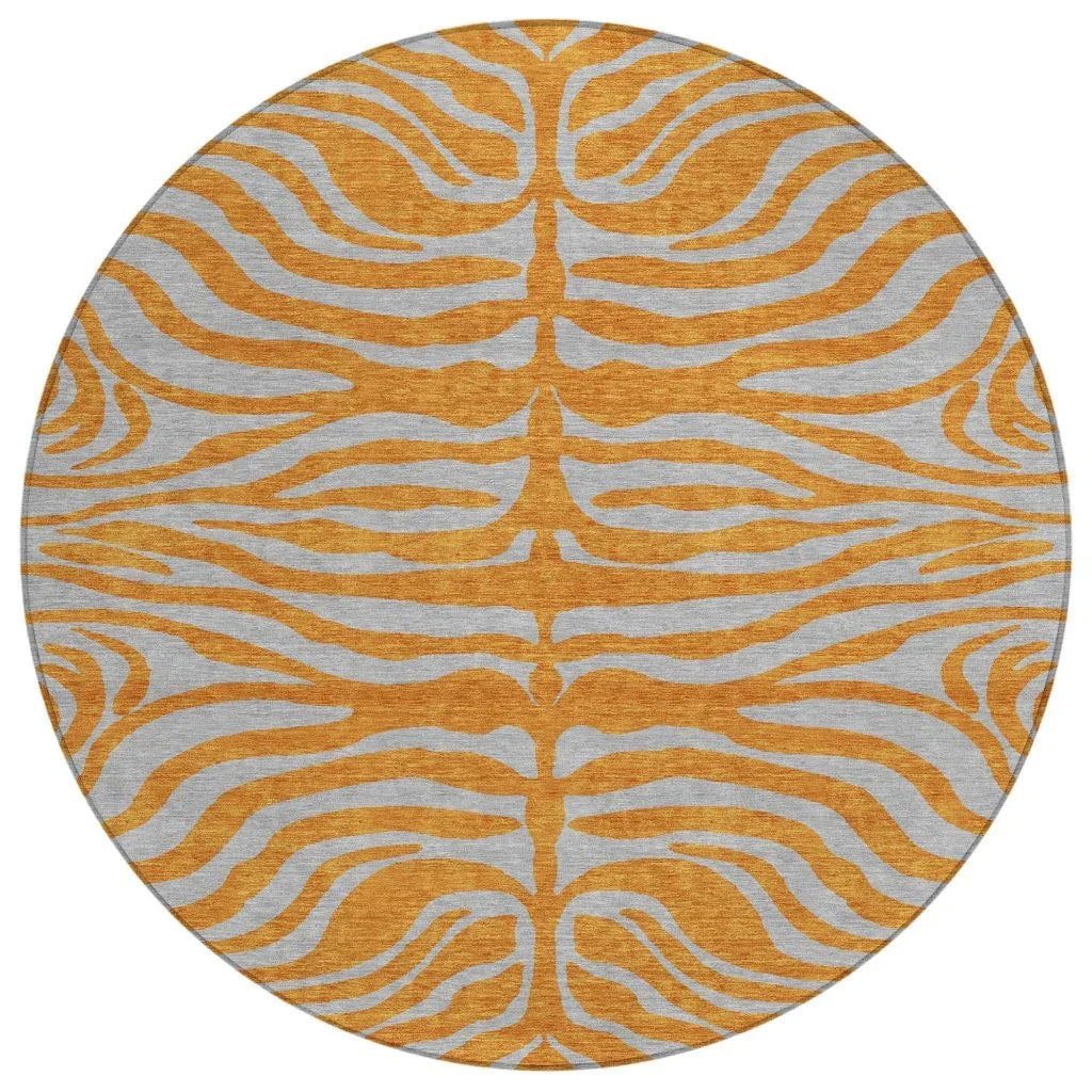 Fernelle Orange Washable Indoor-Outdoor Rug-Outdoor Rugs-LOOMLAN Rugs-8' x 8'-LOOMLAN