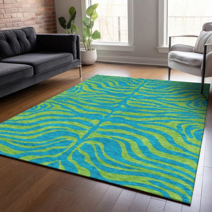 Fernelle Teal Washable Indoor-Outdoor Rug-Outdoor Rugs-LOOMLAN Rugs-LOOMLAN