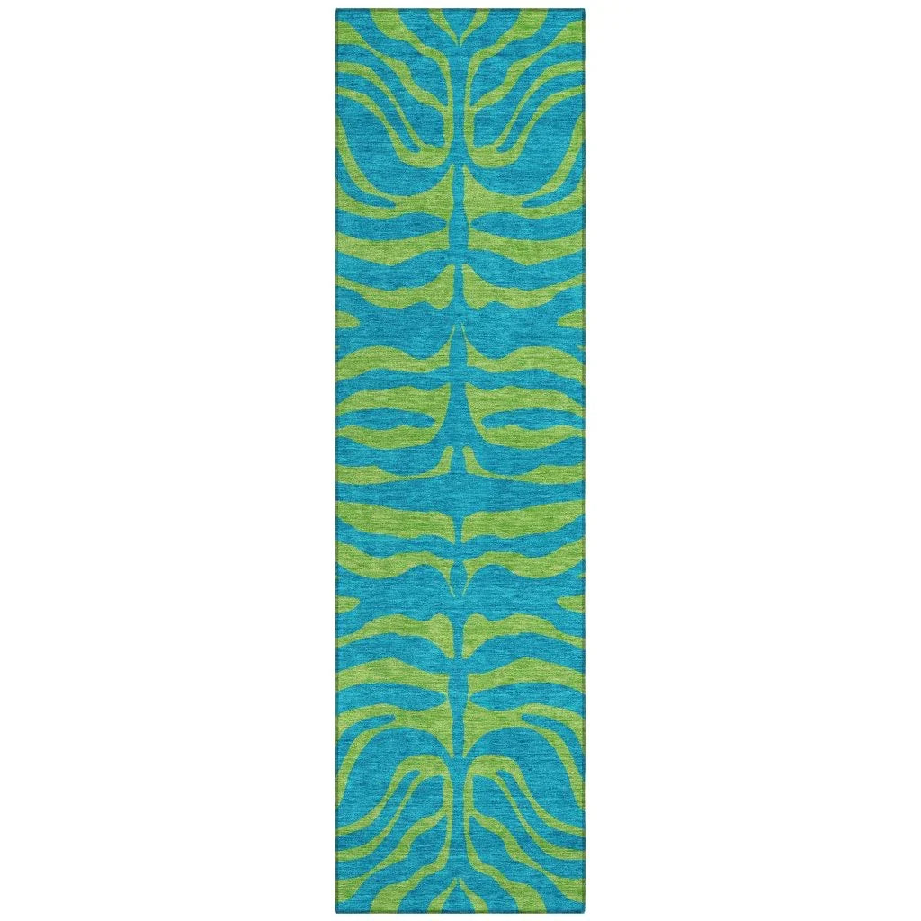 Fernelle Teal Washable Indoor-Outdoor Rug-Outdoor Rugs-LOOMLAN Rugs-2'3" x 7'6"-LOOMLAN