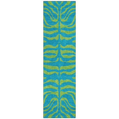 Fernelle Teal Washable Indoor-Outdoor Rug-Outdoor Rugs-LOOMLAN Rugs-2'3" x 7'6"-LOOMLAN