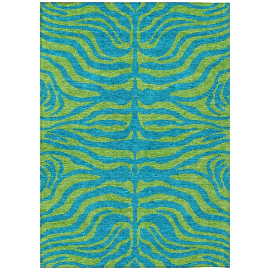 Fernelle Teal Washable Indoor-Outdoor Rug-Outdoor Rugs-LOOMLAN Rugs-2'6" x 3'10"-LOOMLAN