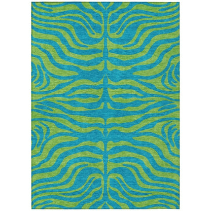Fernelle Teal Washable Indoor-Outdoor Rug-Outdoor Rugs-LOOMLAN Rugs-2'6" x 3'10"-LOOMLAN