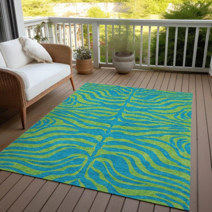 Fernelle Teal Washable Indoor-Outdoor Rug-Outdoor Rugs-LOOMLAN Rugs-LOOMLAN