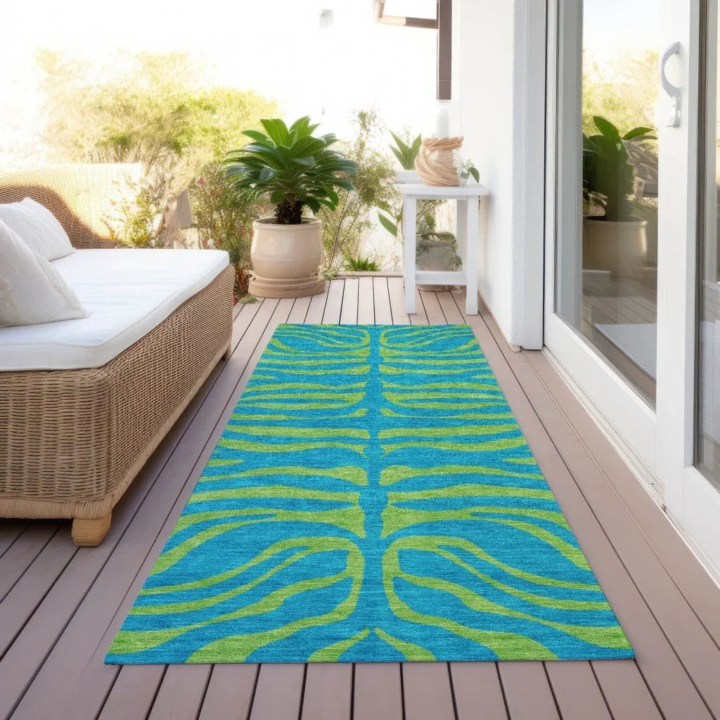 Fernelle Teal Washable Indoor-Outdoor Rug-Outdoor Rugs-LOOMLAN Rugs-LOOMLAN