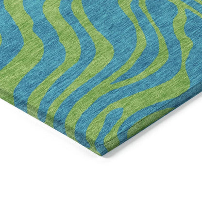 Fernelle Teal Washable Indoor-Outdoor Rug-Outdoor Rugs-LOOMLAN Rugs-LOOMLAN