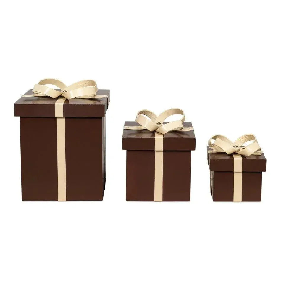 Ferrell Leather Chocolate Brown Holiday Boxes 3PC - LOOMLAN - Sarreid - Boxes & Bowls