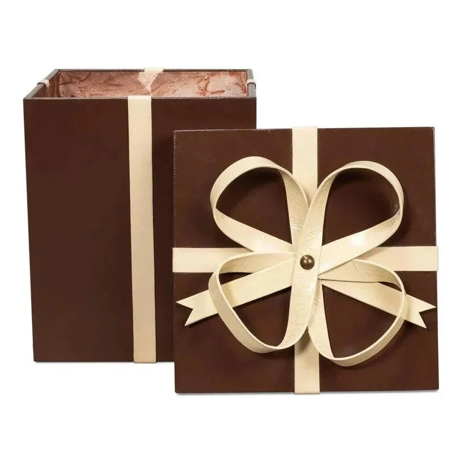 Ferrell Leather Chocolate Brown Holiday Boxes 3PC - LOOMLAN - Sarreid - Boxes & Bowls