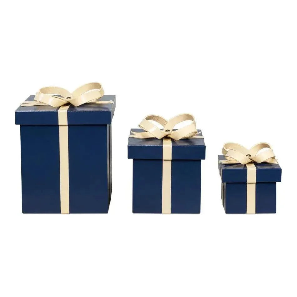 Ferrell Leather & Mdf Blue Holiday Boxes Set of 3 - LOOMLAN - Sarreid - Boxes & Bowls