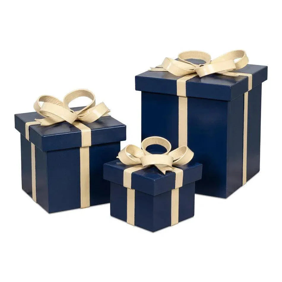 Ferrell Leather & Mdf Blue Holiday Boxes Set of 3 - LOOMLAN - Sarreid - Boxes & Bowls