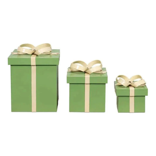 Ferrell Leather & Mdf Green Holiday Boxes Set of 3 - LOOMLAN - Sarreid - Boxes & Bowls