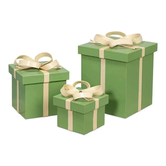 Ferrell Leather & Mdf Green Holiday Boxes Set of 3 - LOOMLAN - Sarreid - Boxes & Bowls