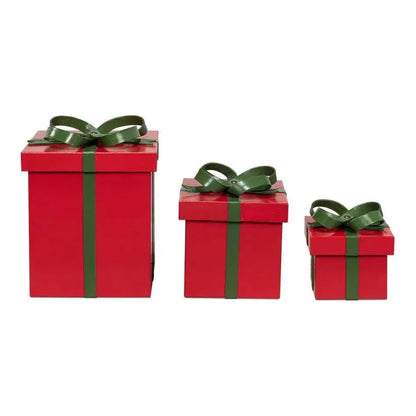Ferrell Leather & Mdf Red Holiday Boxes Set of 3 - LOOMLAN - Sarreid - Boxes & Bowls