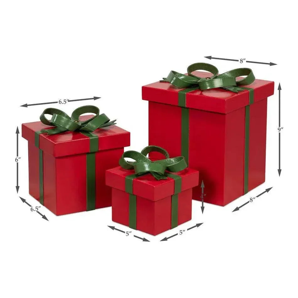 Ferrell Leather & Mdf Red Holiday Boxes Set of 3 - LOOMLAN - Sarreid - Boxes & Bowls