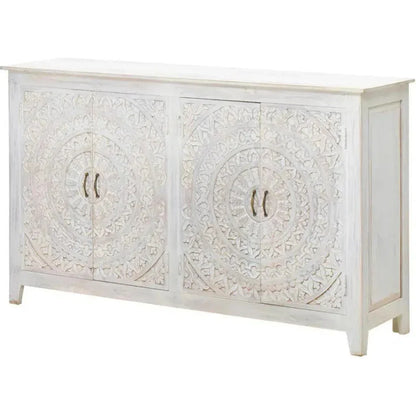 68" White Mandala 4 Door Credenza Boho Chic - LOOMLAN - LOOMLAN - Sideboards