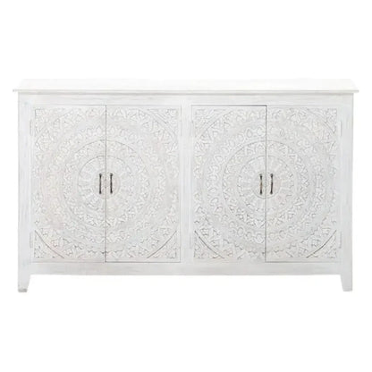 64" White Mandala 4 Door Credenza Boho Chic - LOOMLAN - LOOMLAN - Sideboards