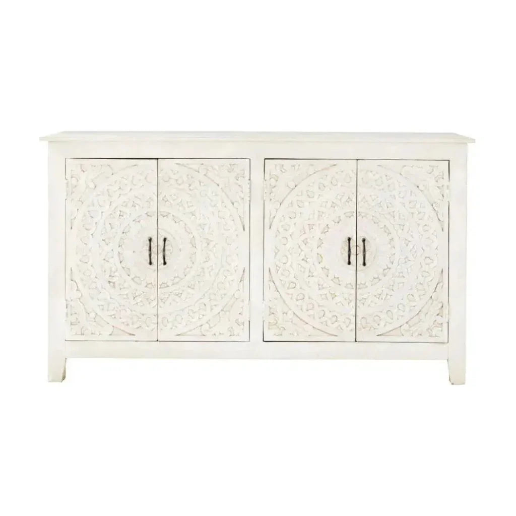 68" White Mandala 4 Door Credenza Boho Chic - LOOMLAN - LOOMLAN - Sideboards