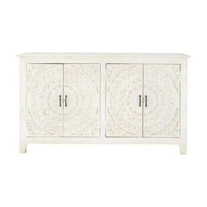 68" White Mandala 4 Door Credenza Boho Chic - LOOMLAN - LOOMLAN - Sideboards