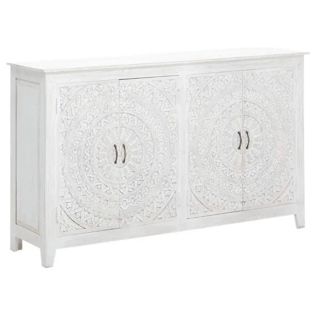 68" White Mandala 4 Door Credenza Boho Chic - LOOMLAN - LOOMLAN - Sideboards