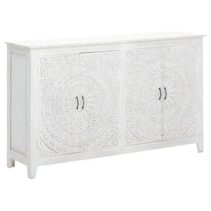 68" White Mandala 4 Door Credenza Boho Chic - LOOMLAN - LOOMLAN - Sideboards