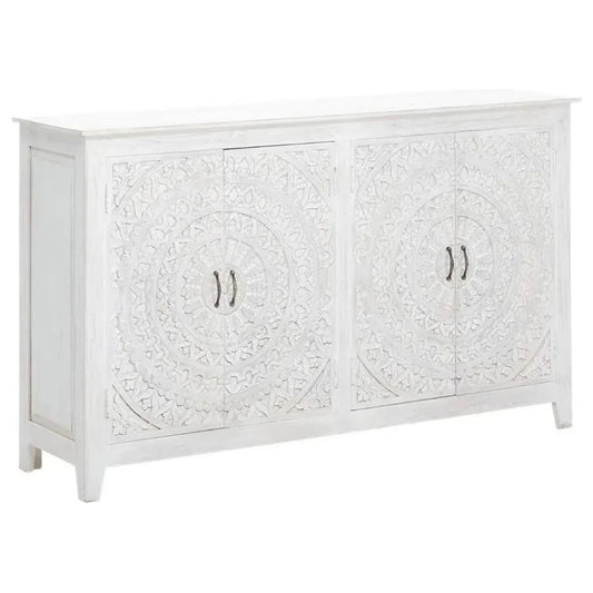 68" White Mandala 4 Door Credenza Boho Chic - LOOMLAN - LOOMLAN - Sideboards