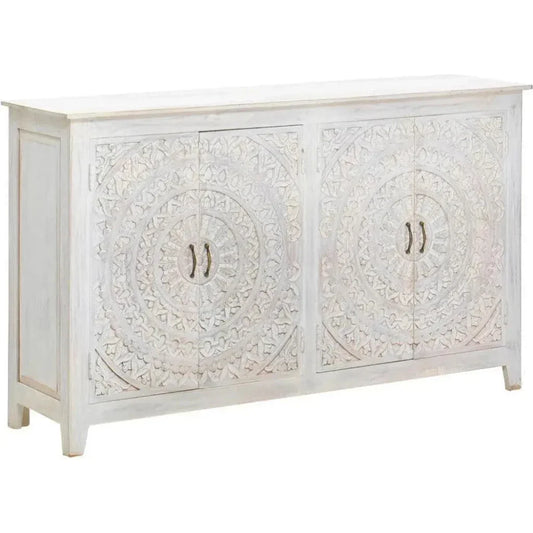 64" White Mandala 4 Door Credenza Boho Chic - LOOMLAN - LOOMLAN - Sideboards