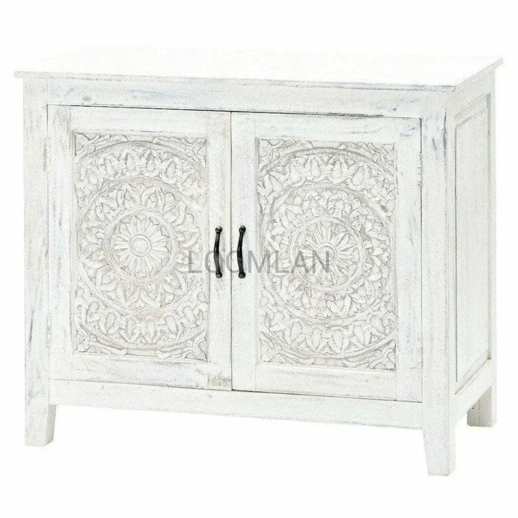 White Bohemian Hand Carved Accent Cabinet - LOOMLAN - LOOMLAN - Accent Cabinets