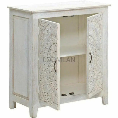 Whiteed Lace Mandala Accent Cabinet - LOOMLAN - LOOMLAN - Accent Cabinets