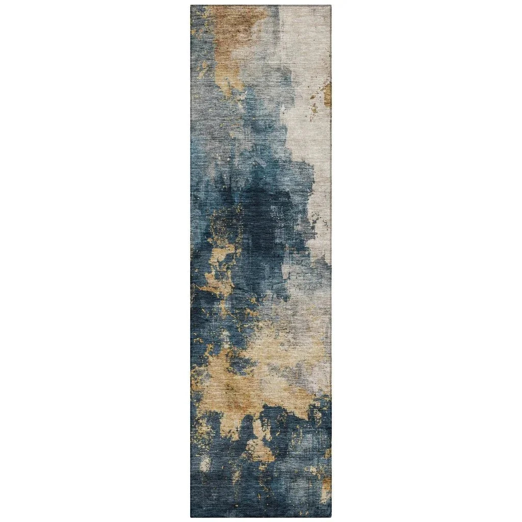 Fibra Blue Washable Indoor-Outdoor Rug-Outdoor Rugs-LOOMLAN Rugs-2'3" x 7'6"-LOOMLAN