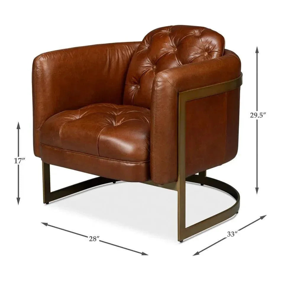 Finn Steel and Leather Brown Arm Club Chair - LOOMLAN - Sarreid - Club Chairs