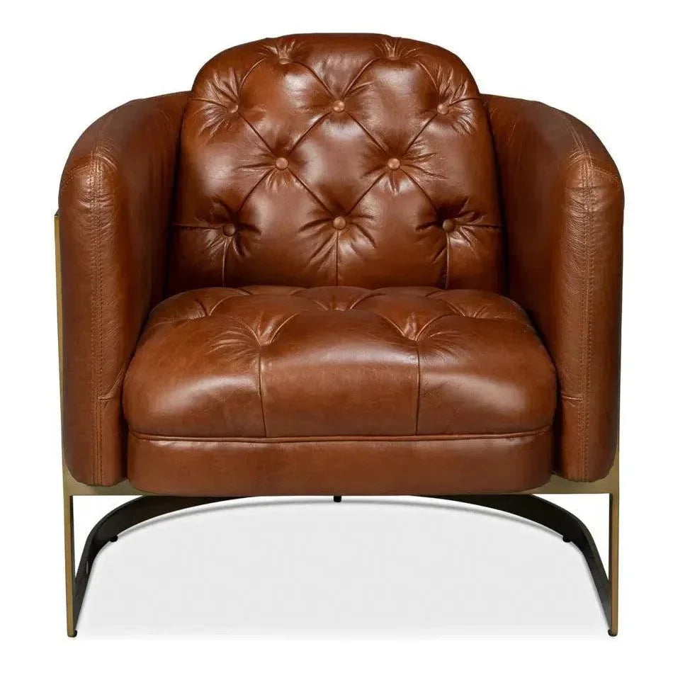 Finn Steel and Leather Brown Arm Club Chair - LOOMLAN - Sarreid - Club Chairs