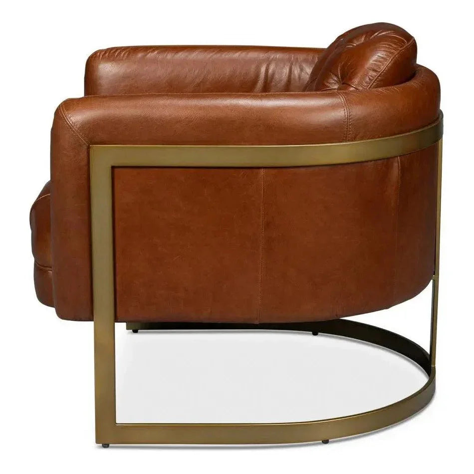 Finn Steel and Leather Brown Arm Club Chair - LOOMLAN - Sarreid - Club Chairs