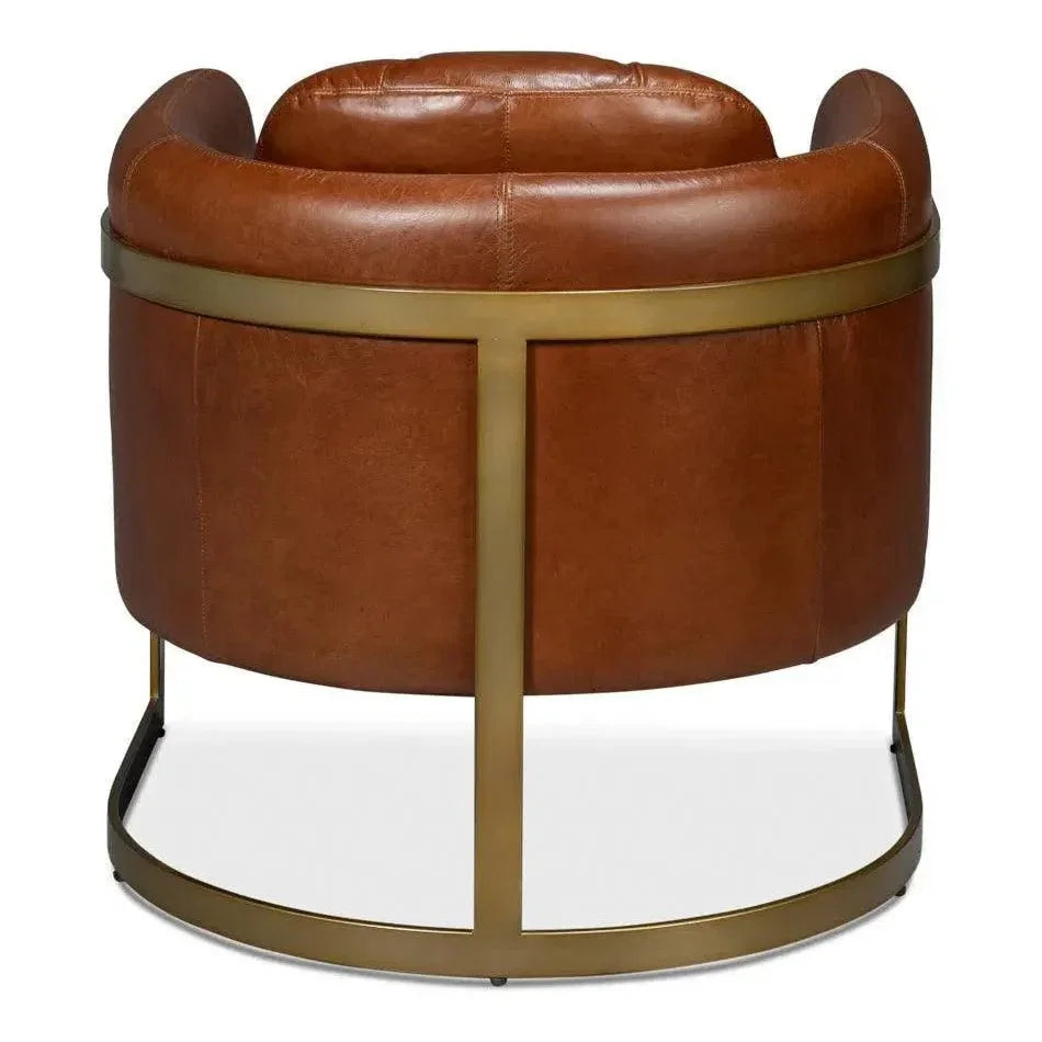 Finn Steel and Leather Brown Arm Club Chair - LOOMLAN - Sarreid - Club Chairs