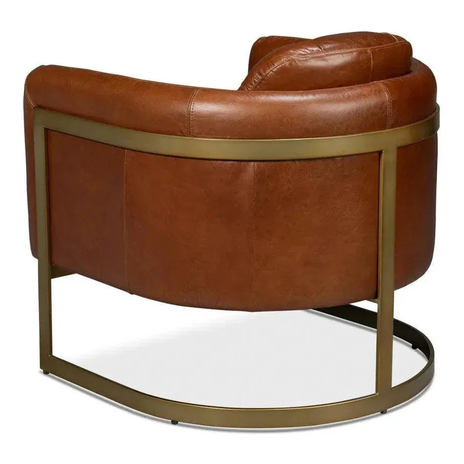 Finn Steel and Leather Brown Arm Club Chair - LOOMLAN - Sarreid - Club Chairs