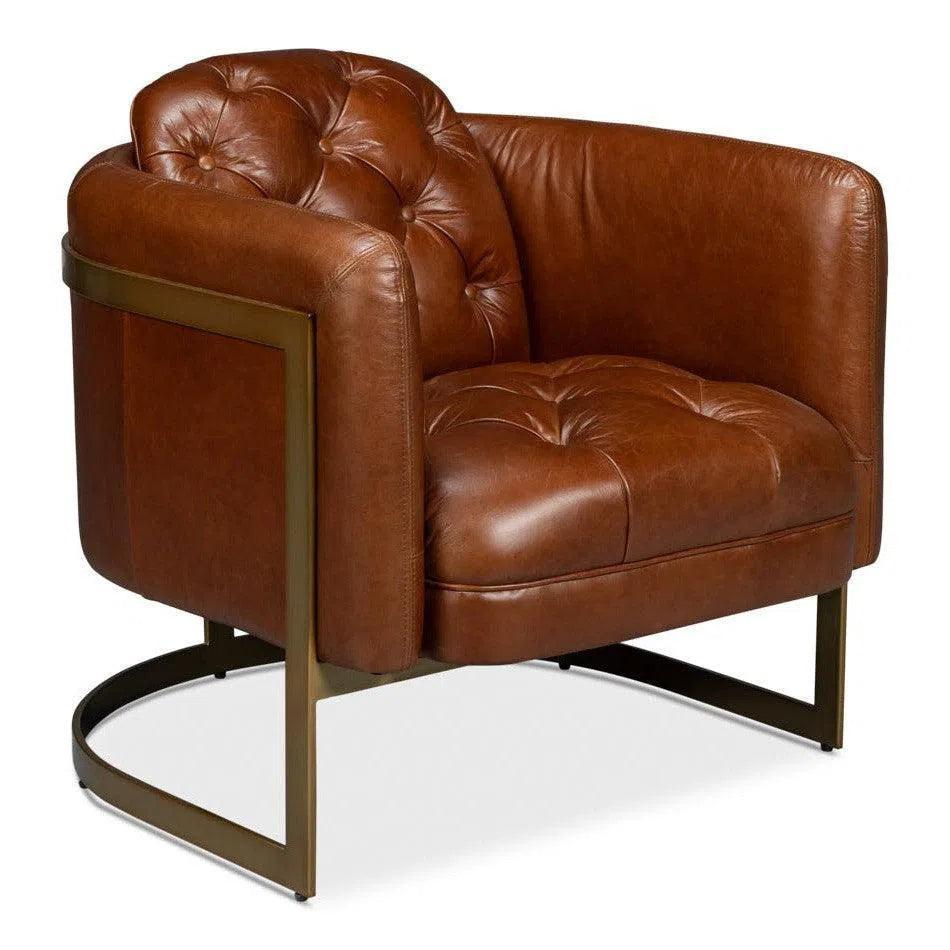 Finn Steel and Leather Brown Arm Club Chair - LOOMLAN - Sarreid - Club Chairs