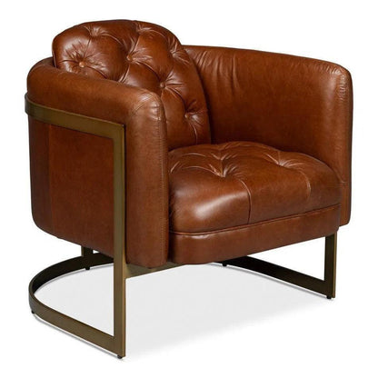 Finn Steel and Leather Brown Arm Club Chair - LOOMLAN - Sarreid - Club Chairs