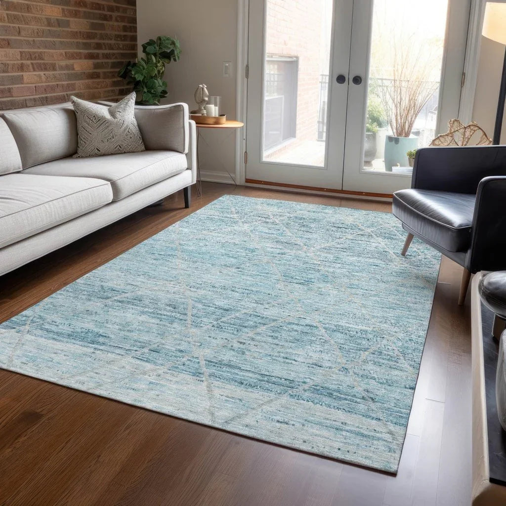 Flamara Teal Washable Indoor - Outdoor Rug - LOOMLAN - LOOMLAN Rugs - Outdoor Rugs