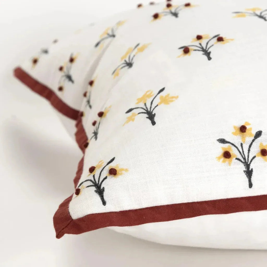 Flanged Floral Rust Throw Pillow Down Insert - LOOMLAN - LOOMLAN - Throw Pillows