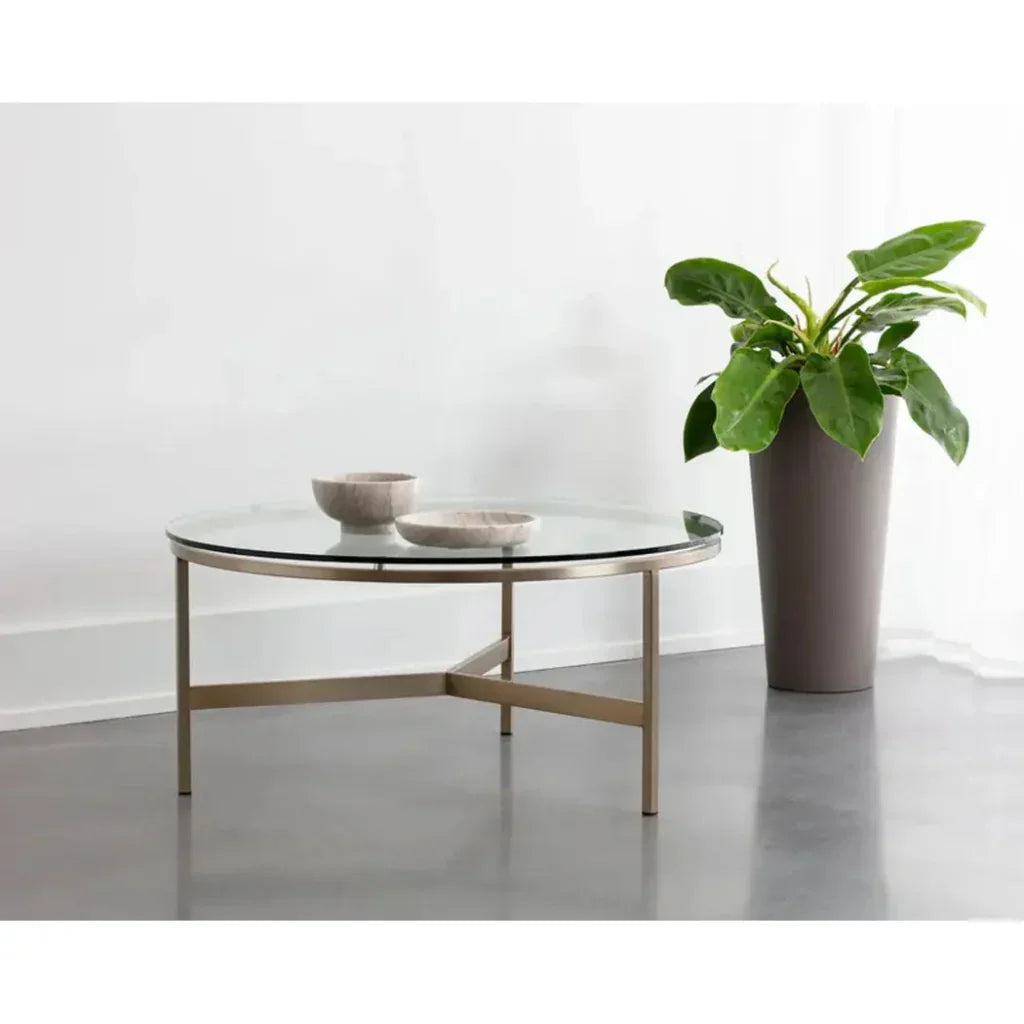 Flato Iron Framed Round Coffee Table - LOOMLAN - SUNPAN - Coffee Tables