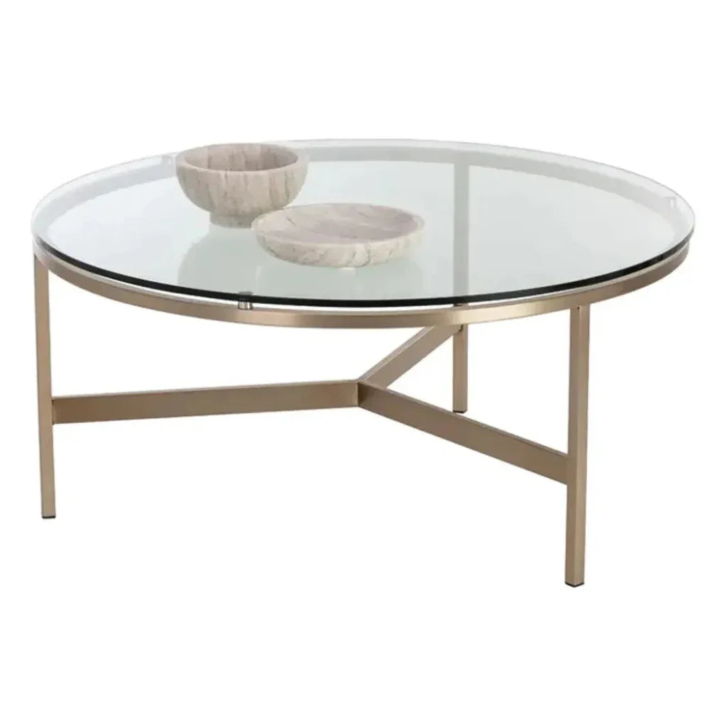 Flato Iron Framed Round Coffee Table - LOOMLAN - SUNPAN - Coffee Tables