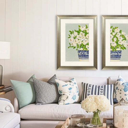 Floral Balance Blue Framed Wall Art