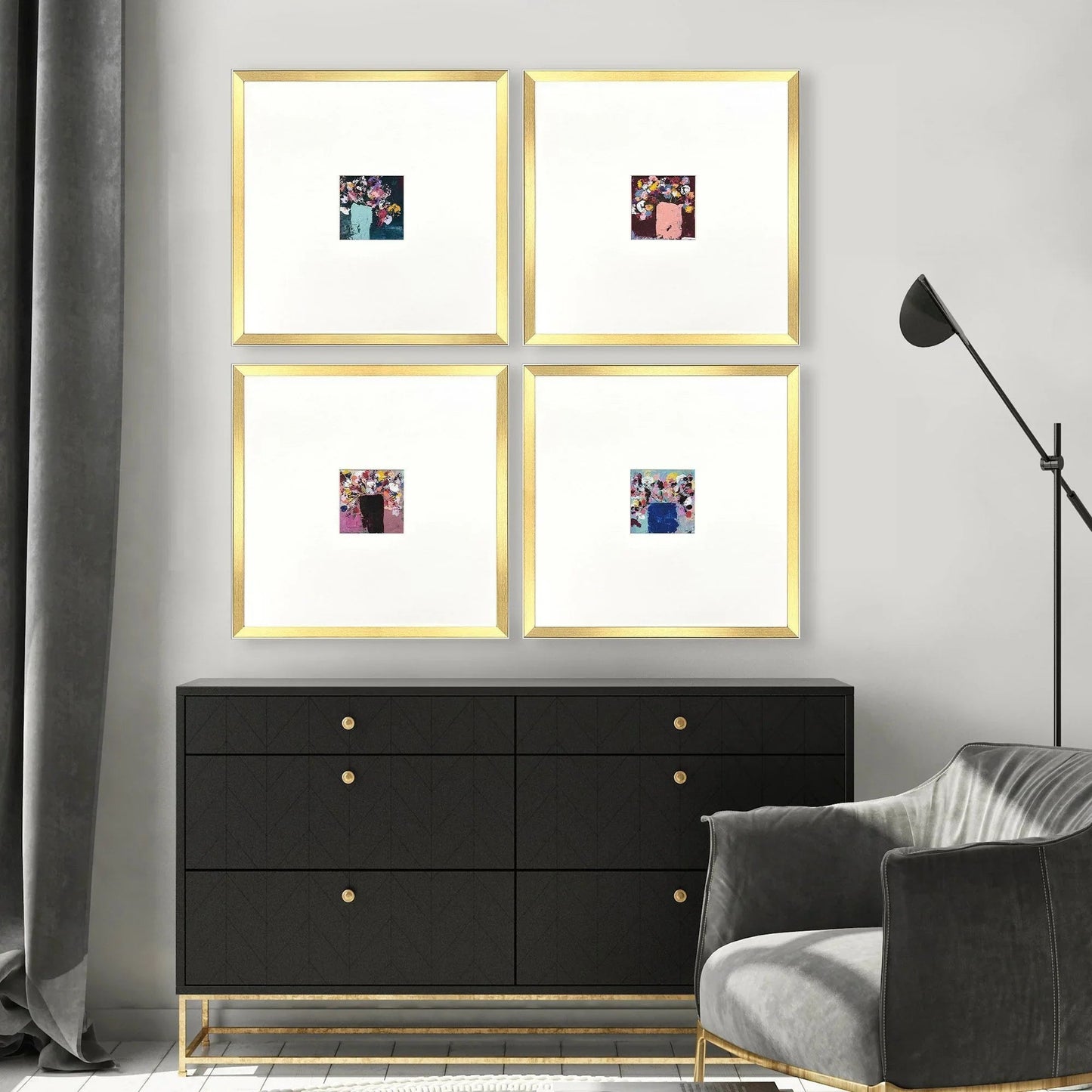 Floral Emotions Blue Framed Wall Art 4PC