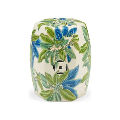 Floral White Glazed Porcelain Outdoor Garden Stool-Garden Stools-Chelsea House-LOOMLAN