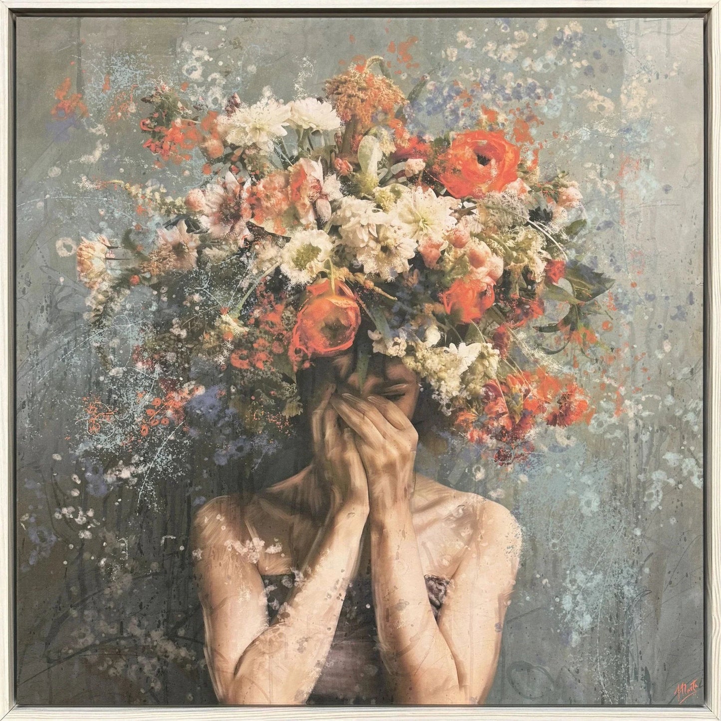 Flower Face Wood Frame Canvas Art