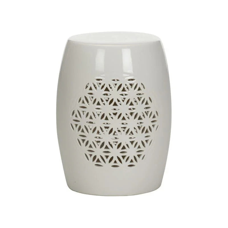 Flower of Life Porcelain Glazed Outdoor Garden Stool-Garden Stools-Chelsea House-LOOMLAN