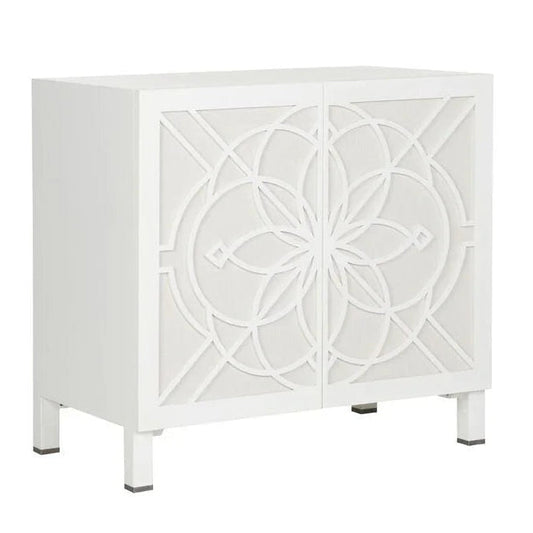 Flower of Life Wood Made White Cabinet - LOOMLAN - Chelsea House - Accent Cabinets