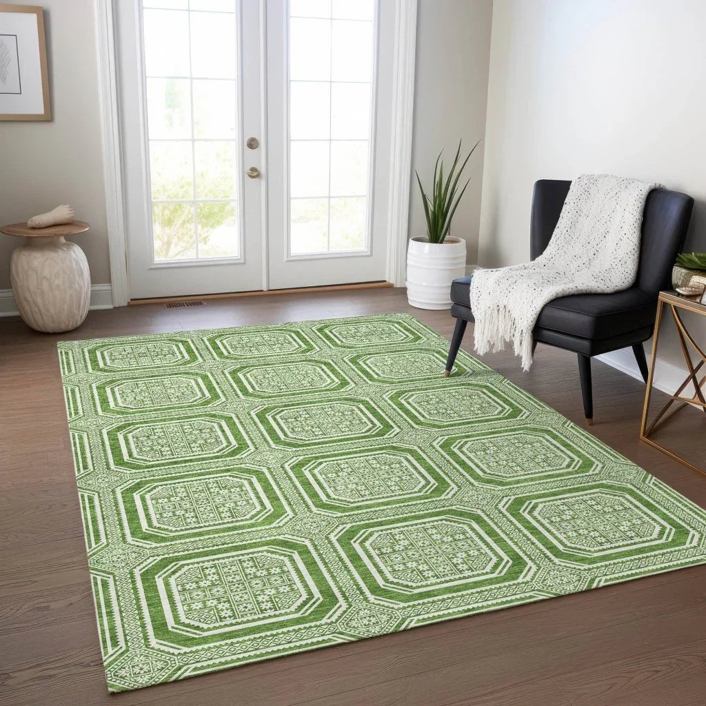 Flutira Green Washable Indoor - Outdoor Rug - LOOMLAN - LOOMLAN Rugs - Outdoor Rugs