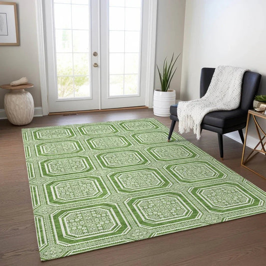 Flutira Green Washable Indoor - Outdoor Rug - LOOMLAN - LOOMLAN Rugs - Outdoor Rugs