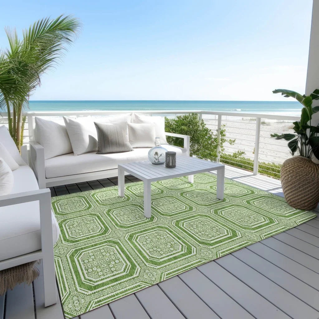 Flutira Green Washable Indoor - Outdoor Rug - LOOMLAN - LOOMLAN Rugs - Outdoor Rugs