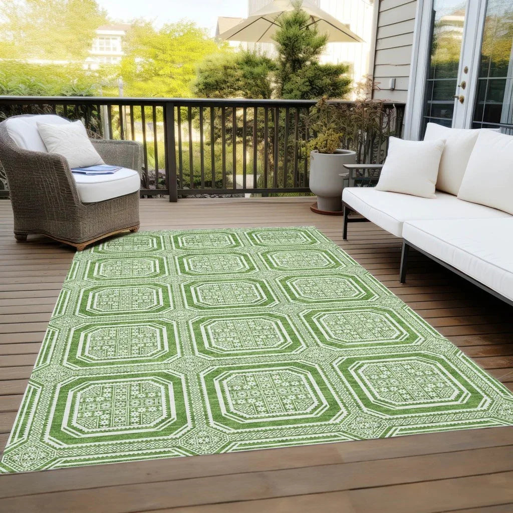 Flutira Green Washable Indoor - Outdoor Rug - LOOMLAN - LOOMLAN Rugs - Outdoor Rugs