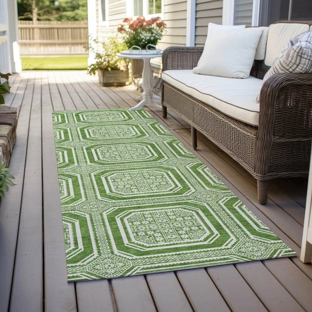 Flutira Green Washable Indoor - Outdoor Rug - LOOMLAN - LOOMLAN Rugs - Outdoor Rugs